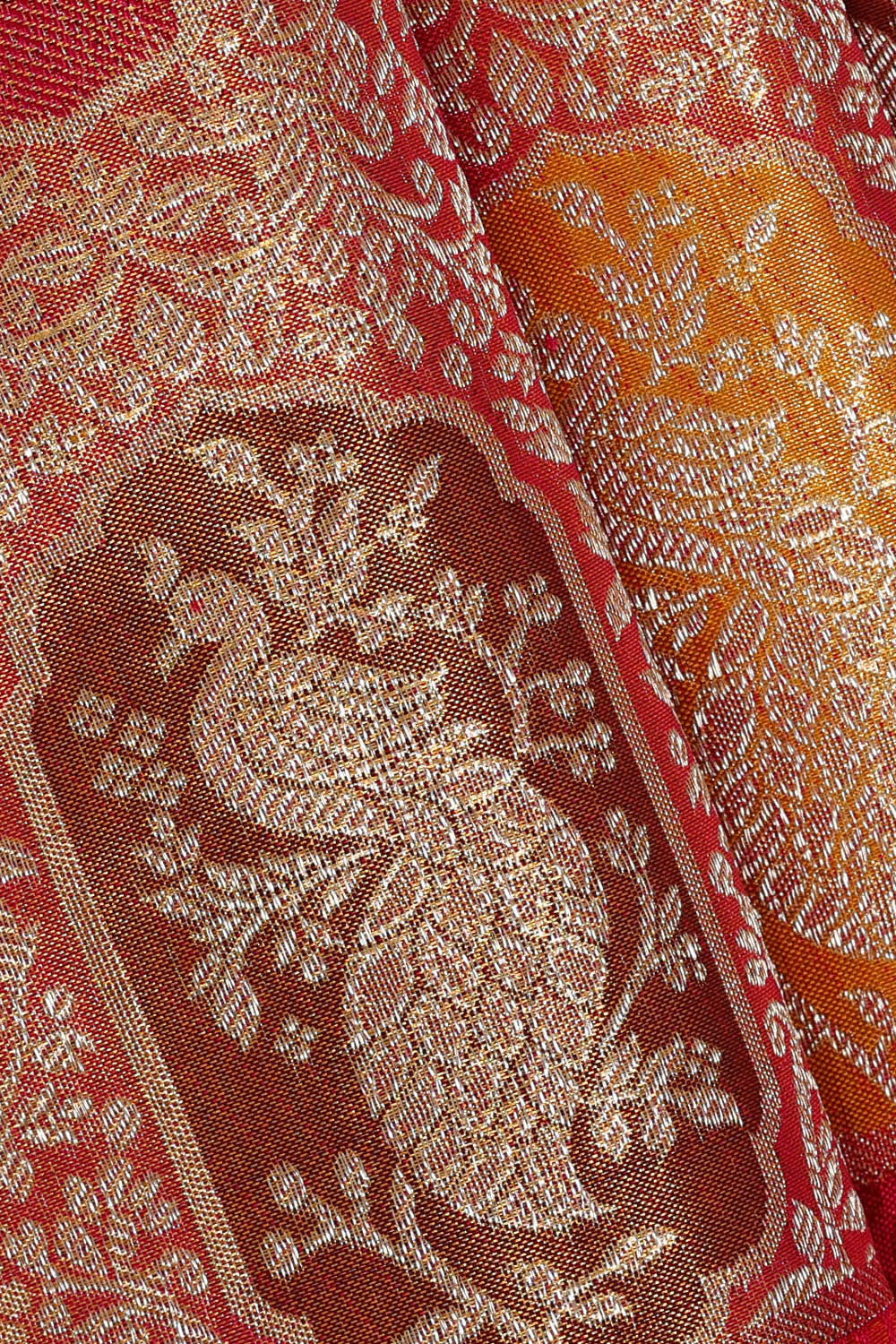Image of Kanchipattu Pinkish Red Tissue Brocade Saree
